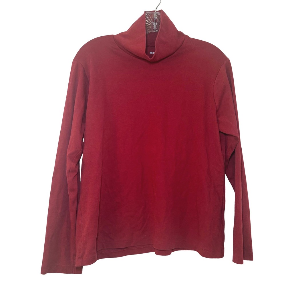 Uniqlo Womens Dark Red Cotton Stretch Long Sleeve Turtleneck Top Large basic
